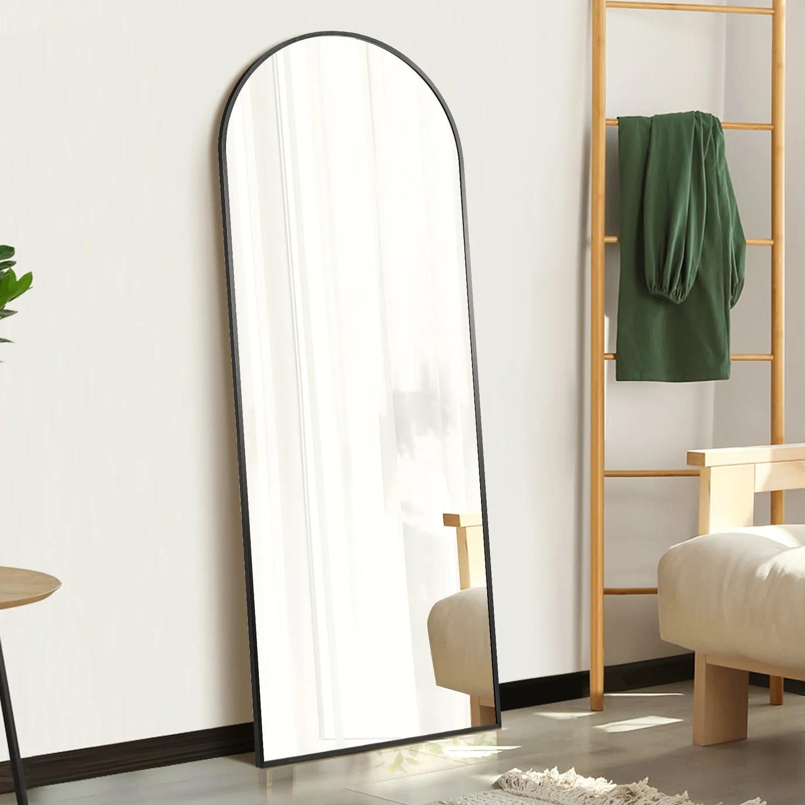 Oikiture Full Length Mirror Arched Dressing Floor Mirrors Free Standing Black