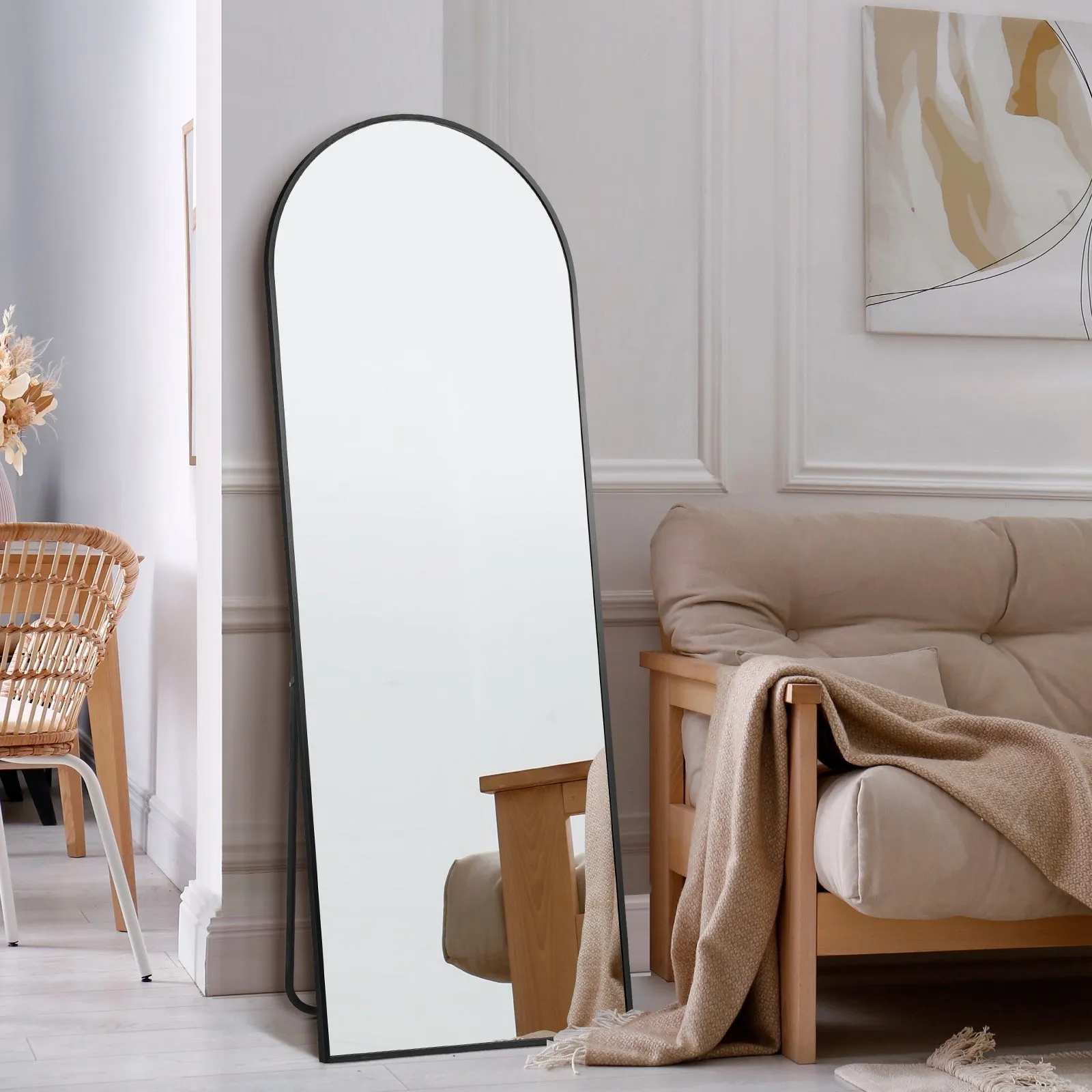 Oikiture Full Length Mirror Arched Dressing Floor Mirrors Free Standing Black