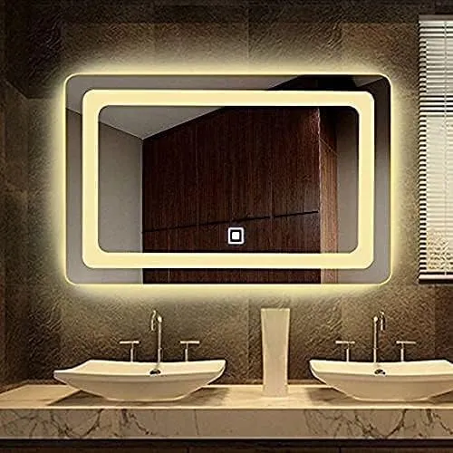 Premium Wall Mounted Rectangular Backlit Digital Led Mirror with Touch Sensor | Bathroom Mirror with Led Lights | Stylish Long Mirror for Bedroom Washbasin Lighting Mirror (Triple Light, 30 x 24 inch)