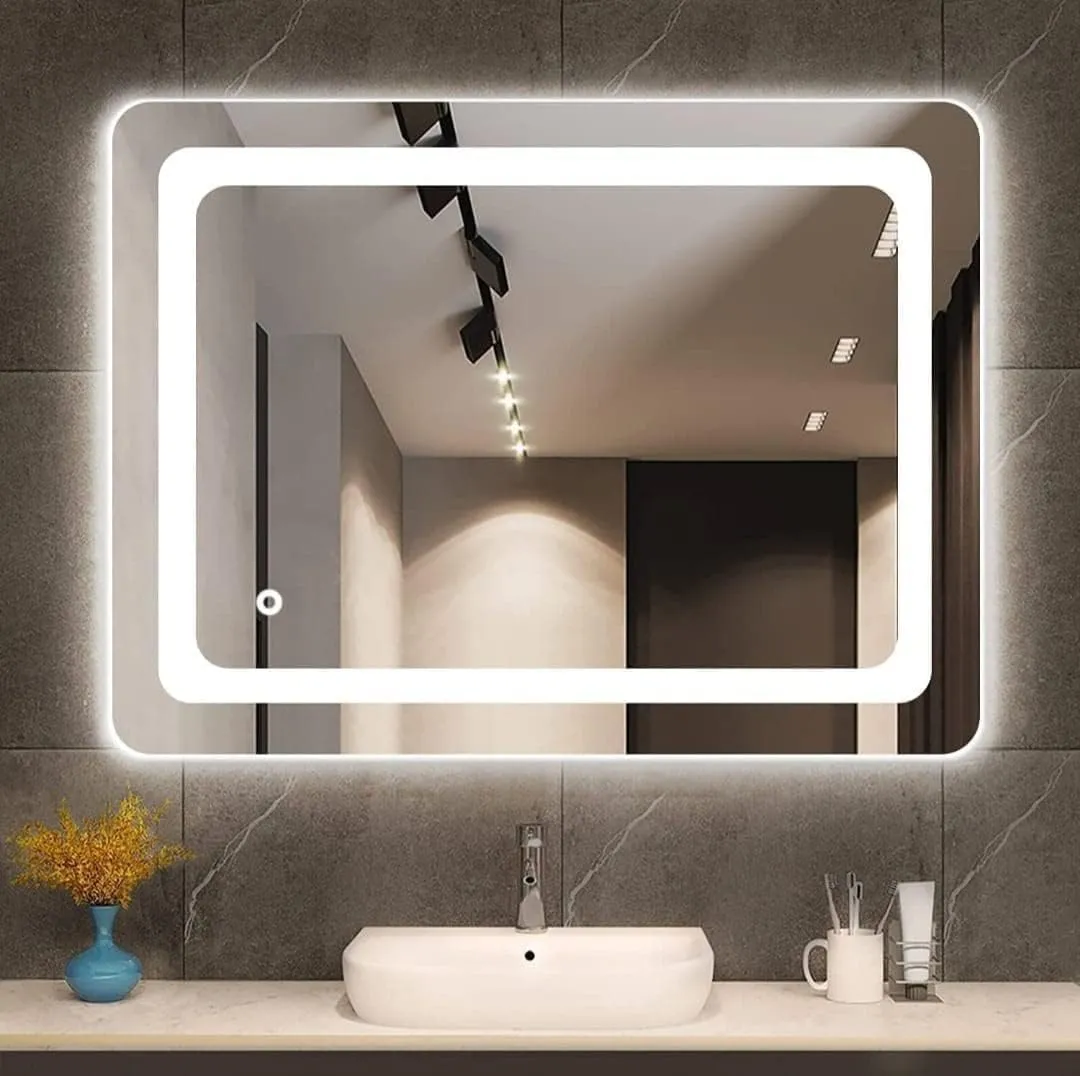 Premium Wall Mounted Rectangular Backlit Digital Led Mirror with Touch Sensor | Bathroom Mirror with Led Lights | Stylish Long Mirror for Bedroom Washbasin Lighting Mirror (Triple Light, 30 x 24 inch)