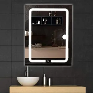 Rectangular Wall Mounted Stylish Led Mirror with Touch Sensor | Bathroom Mirror with Led Lights | Decorative Long Mirror for Bedroom Living Room Washbasin Lighting Mirror (Single Light, 18 x 24 Inch)