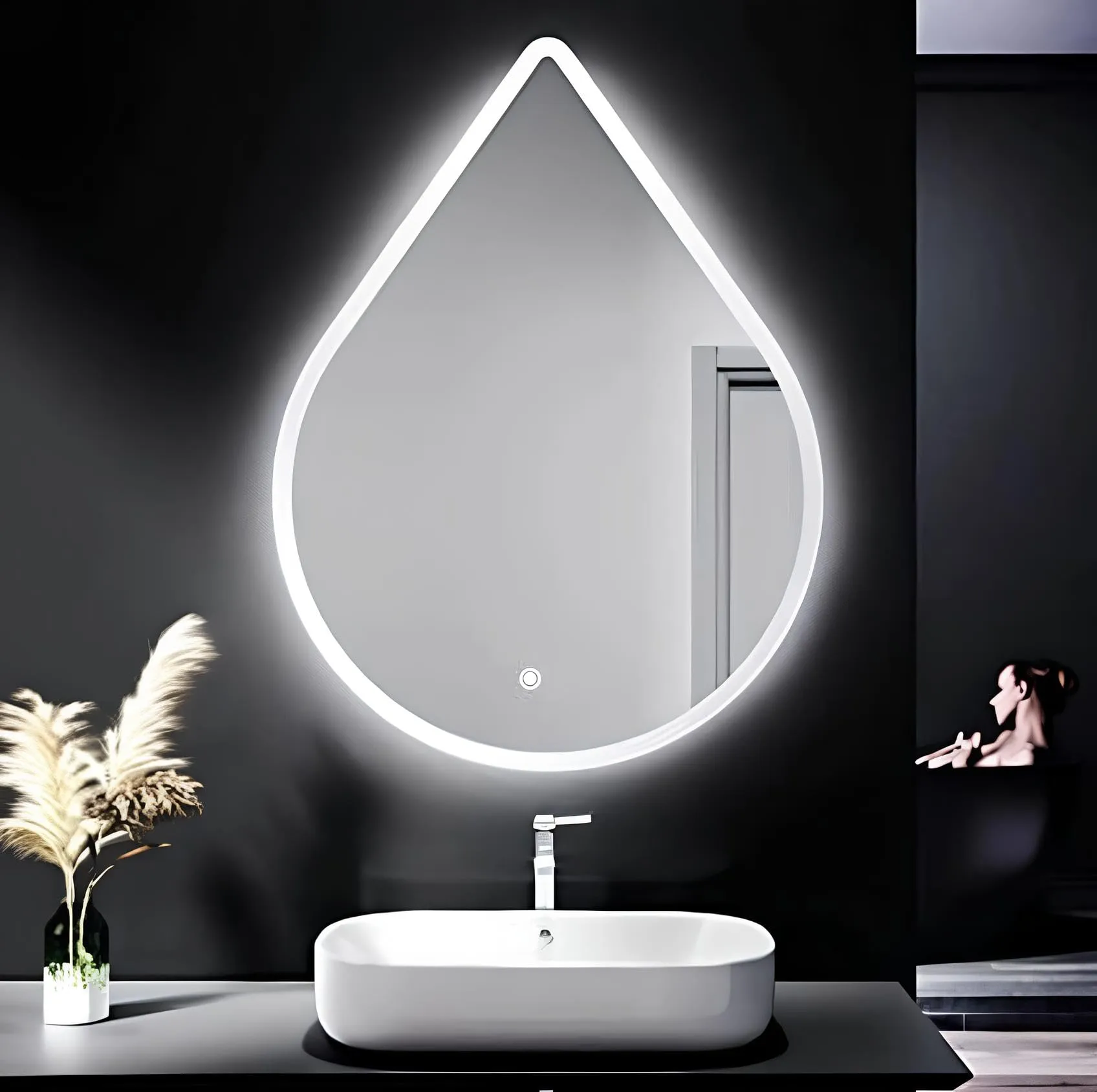 SANIF® Water Drop Shape 18x24 inch LED Lighted Bathroom Mirror, Wall Mounted Vanity with Smart Touch Button, Memory Function, Adjustable Warm White/Natural/Daylight Lights(Horizontal/Vertical)