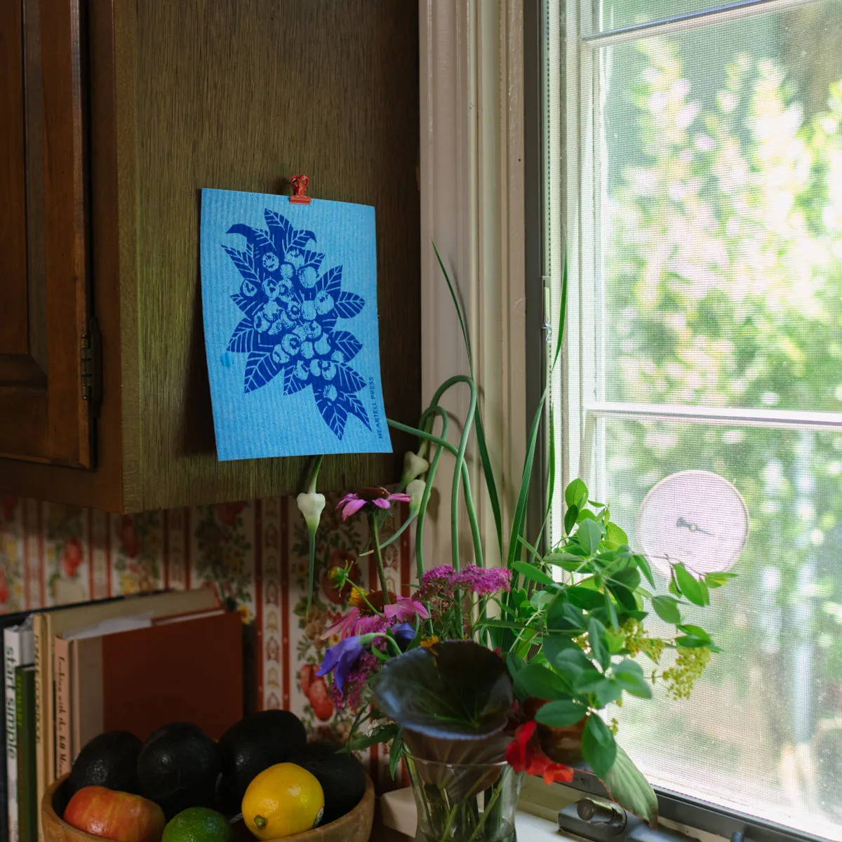 Screen Printed Blueberries Sponge Cloth