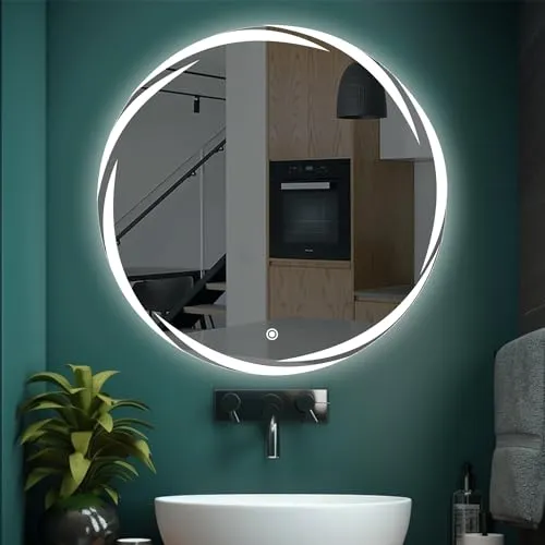 Sunsyze Round Bathroom Mirror with Light | LED Mirror with Imported Touch Sensor   Dimmer   White, Natural & Warm Light | 24x24 (Unframed, Round, Wall)