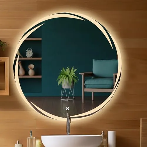 Sunsyze Round Bathroom Mirror with Light | LED Mirror with Imported Touch Sensor   Dimmer   White, Natural & Warm Light | 24x24 (Unframed, Round, Wall)