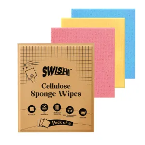 Swish Natural Cellulose Reusable Sponge Wipes for Kitchen, Pack of 3, 13X Absorbent | Multipurpose | Biodegradable