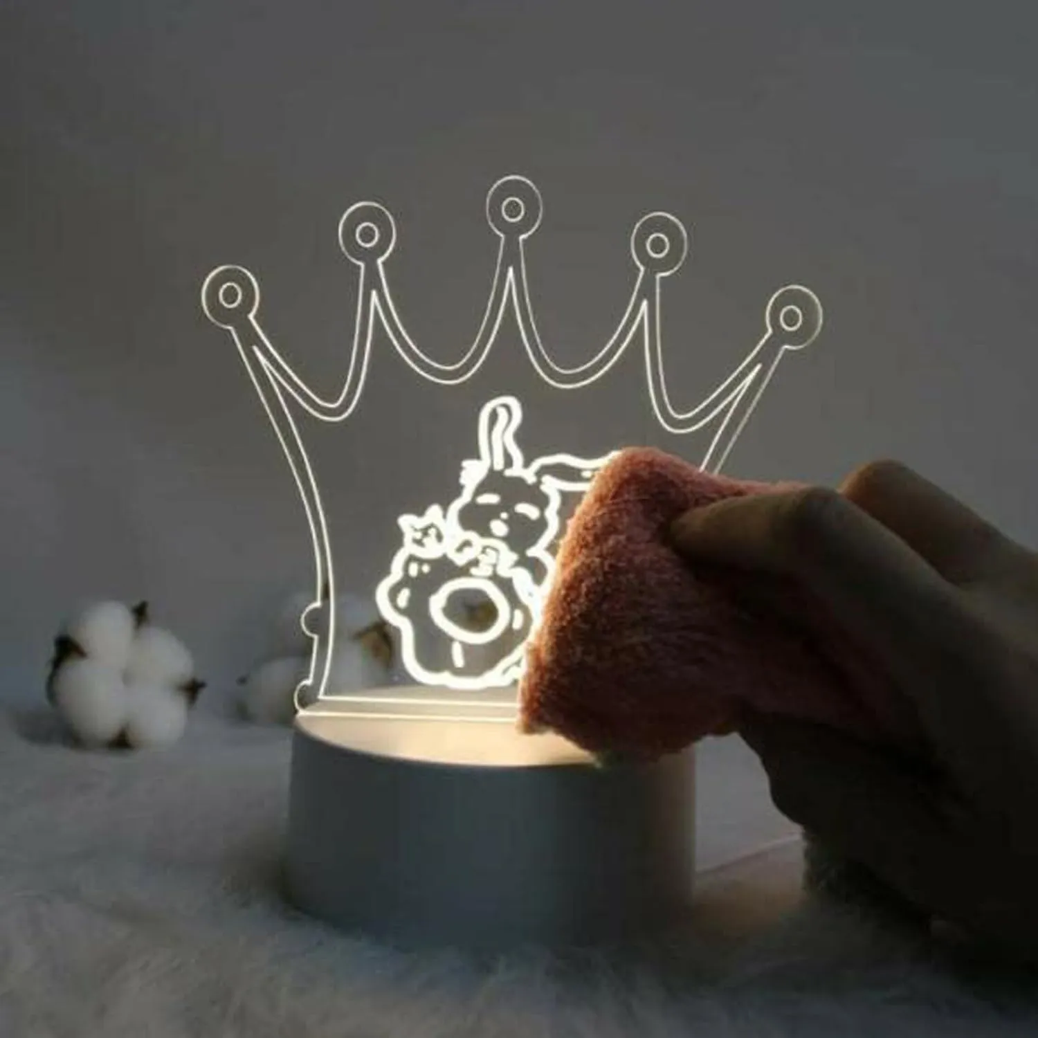 TEESTA 3D Acrylic Message Note Board Led Night Holiday Light Decorative Lamp for Keeps Notes Drawing Night Table Lamp for Home Décor/Bedroom/Gift/Office Decoration/Erasable Board (Crown,1Pcs) White