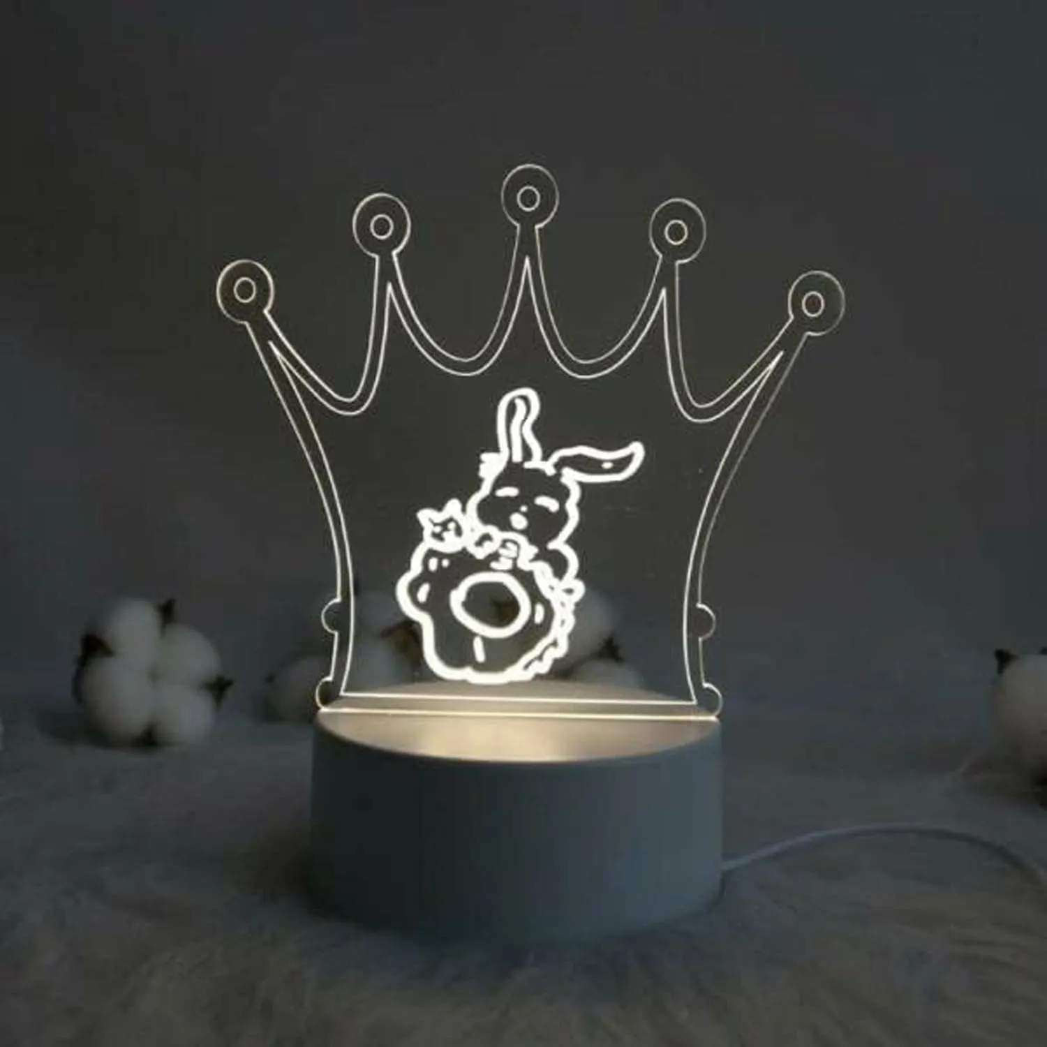 TEESTA 3D Acrylic Message Note Board Led Night Holiday Light Decorative Lamp for Keeps Notes Drawing Night Table Lamp for Home Décor/Bedroom/Gift/Office Decoration/Erasable Board (Crown,1Pcs) White