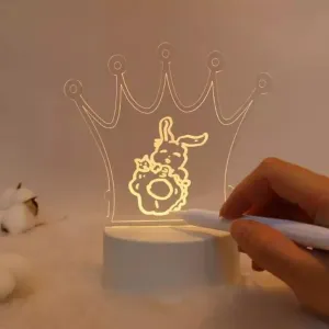 TEESTA 3D Acrylic Message Note Board Led Night Holiday Light Decorative Lamp for Keeps Notes Drawing Night Table Lamp for Home Décor/Bedroom/Gift/Office Decoration/Erasable Board (Crown,1Pcs) White