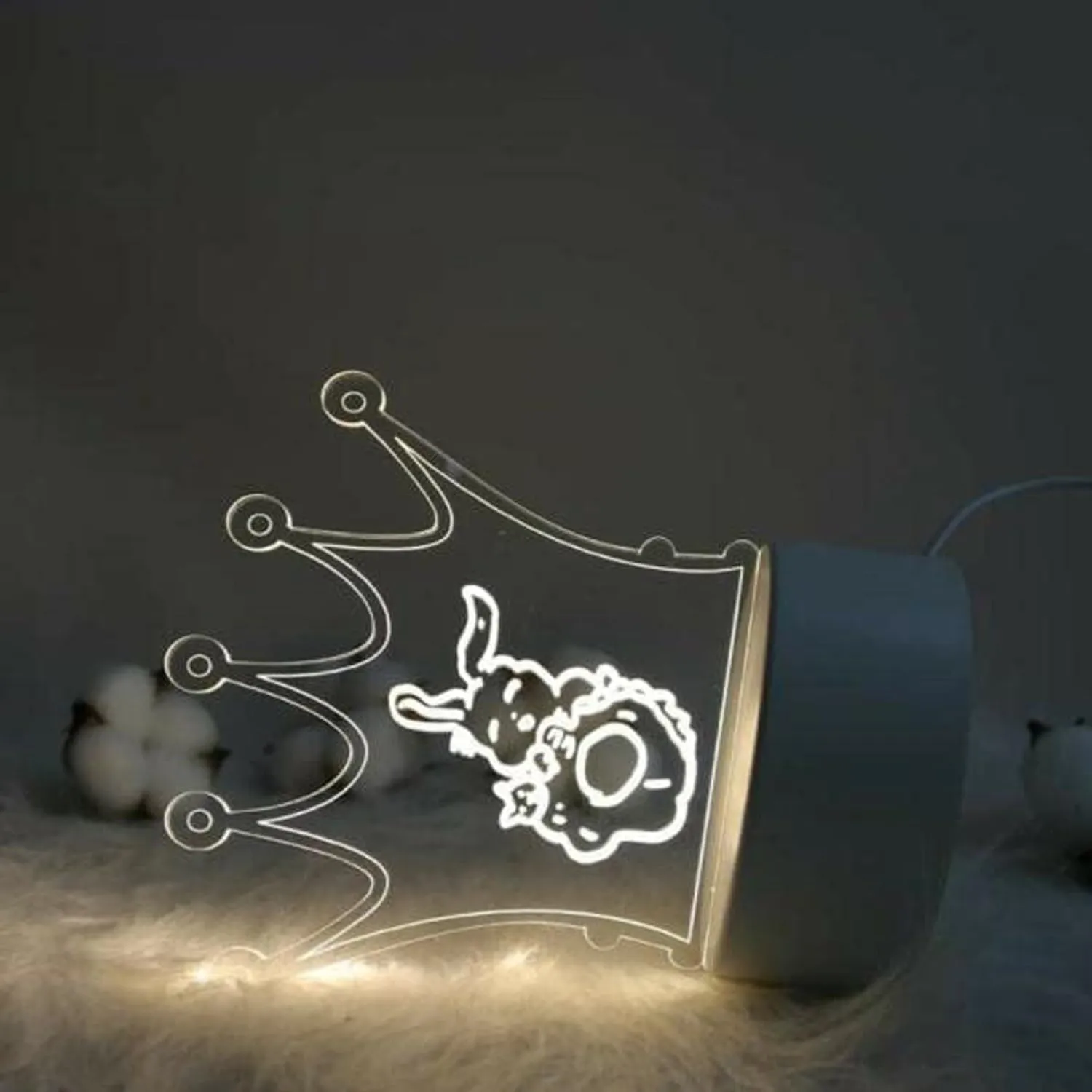 TEESTA 3D Acrylic Message Note Board Led Night Holiday Light Decorative Lamp for Keeps Notes Drawing Night Table Lamp for Home Décor/Bedroom/Gift/Office Decoration/Erasable Board (Crown,1Pcs) White