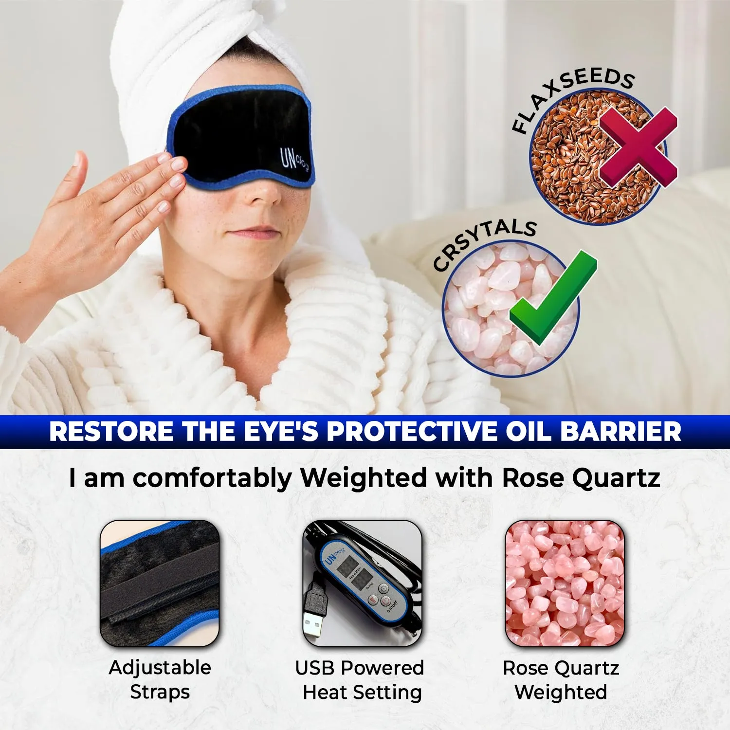 UNclog Heated Eye Mask Improve Eye Health and Comfort I  USB Warm Eye Compress Relief for Dry Eyes, Blepharitis, Eye Strain