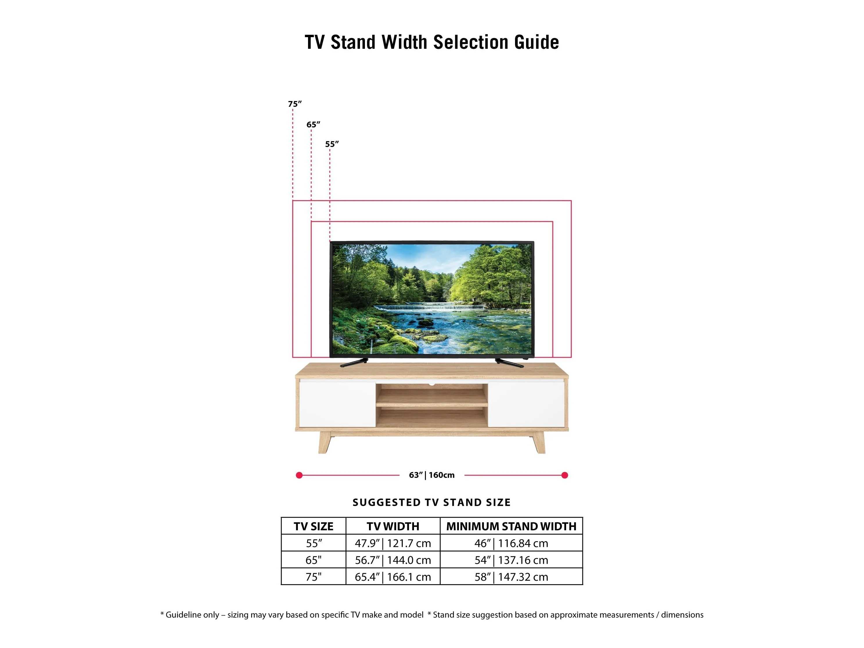 Wood TV Stand for TVs up to 68" in White and Brown