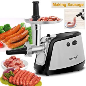 ZENY™ Electric Meat Grinder - Stainless Steel Meat Mincer with 3 Grinding Plates and Sausage Stuffing Tubes for Home & Commercial Use - 1000W Max